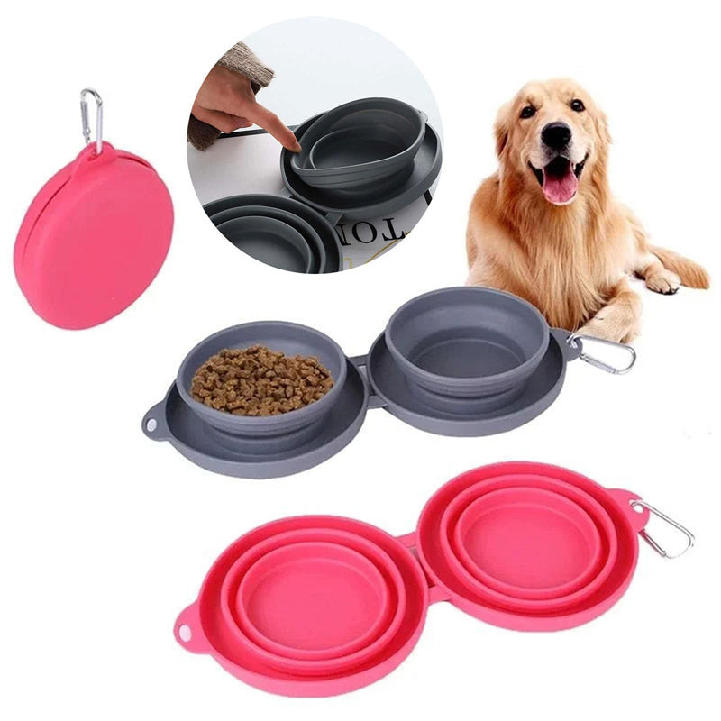 🥣Faltbare Doppel-Näpfe mit Silikonmatte – Reise-Set